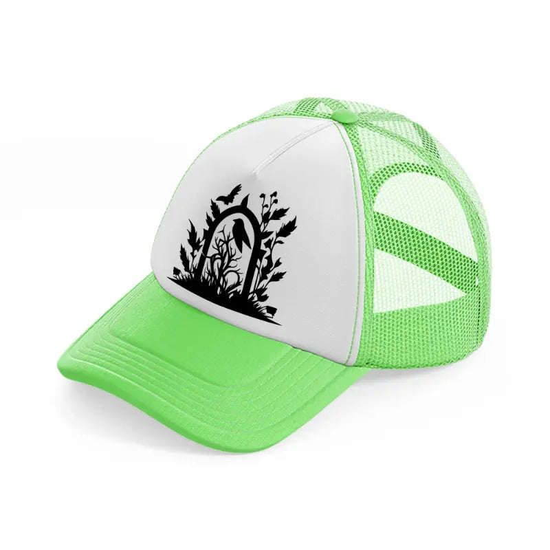 gothic bird lime green trucker hat