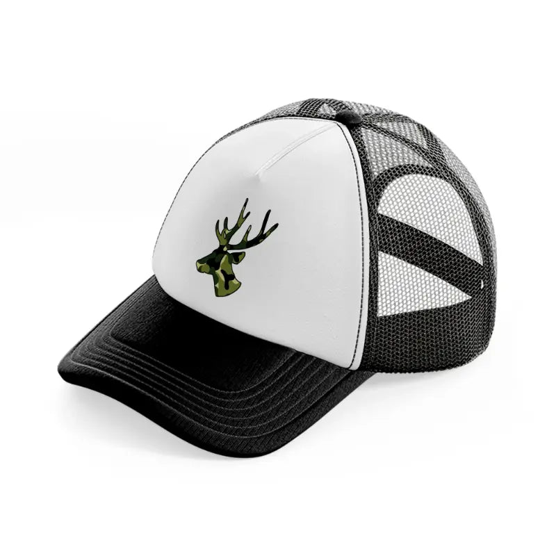camo deer face-black-and-white-trucker-hat