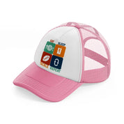 eat sleep tackle repeat-pink-and-white-trucker-hat