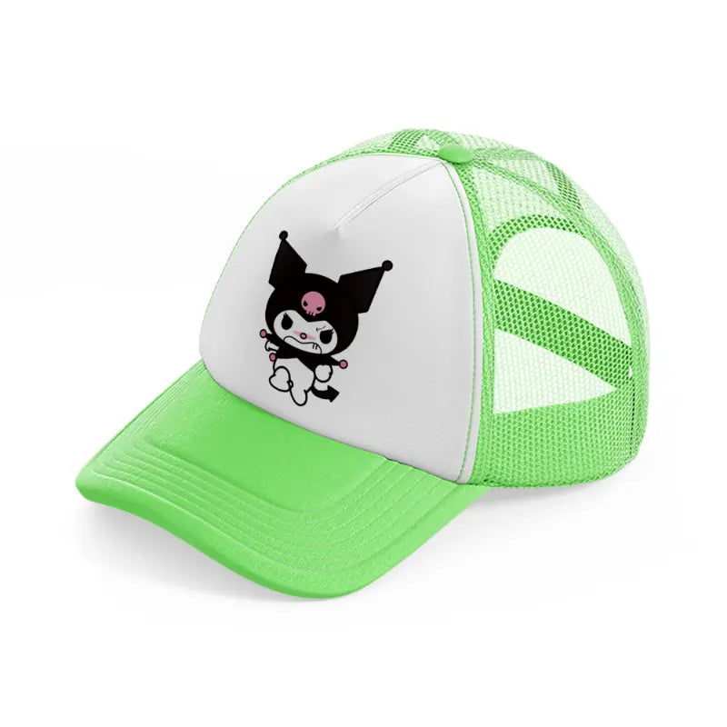 bat kitty angry lime green trucker hat