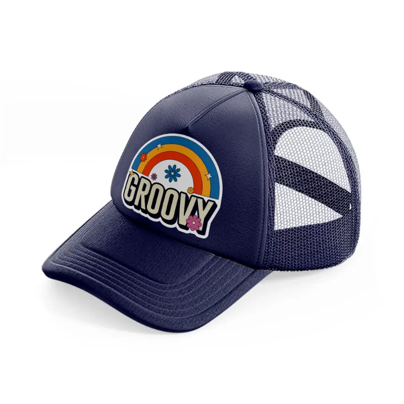 groovy rainbow-navy-blue-trucker-hat