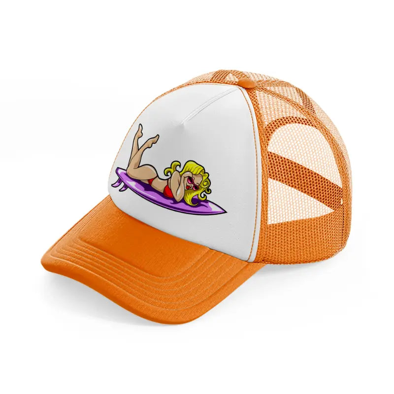 surf girl orange trucker hat