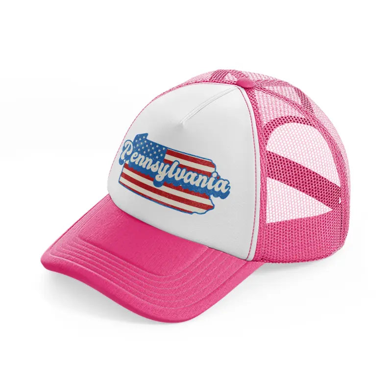 pennsylvania flag-neon-pink-trucker-hat