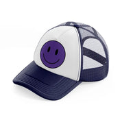 happy face purple-navy-blue-and-white-trucker-hat