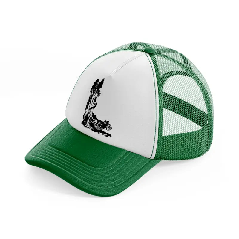 dark art work green and white trucker hat