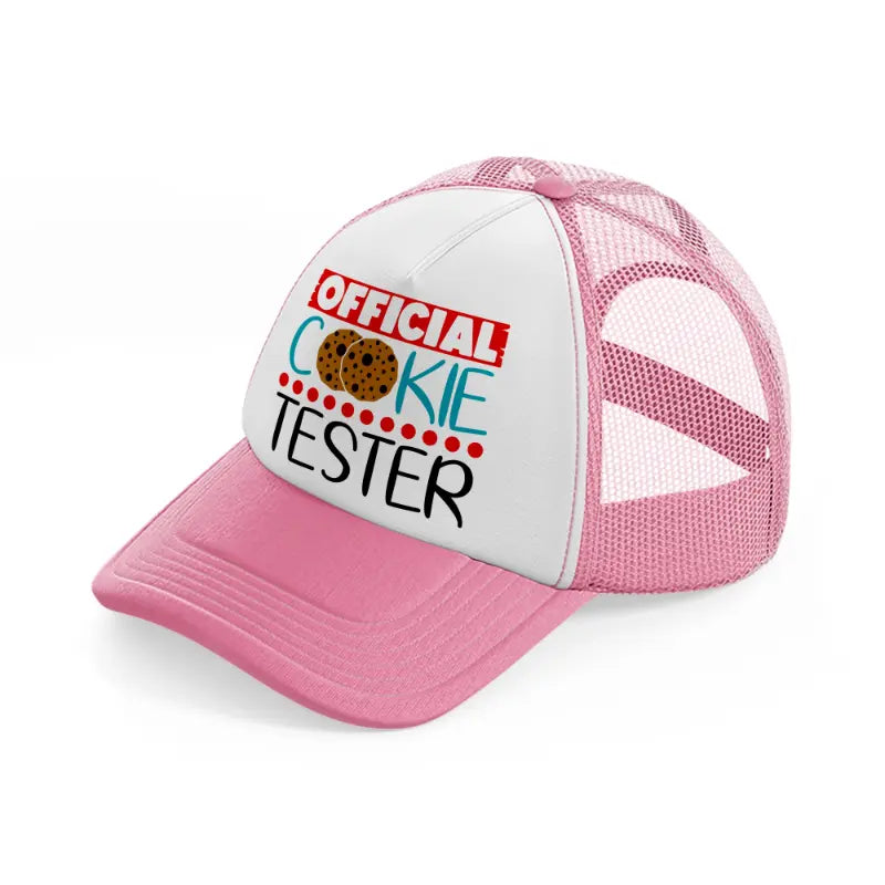 official cookie tester-pink-and-white-trucker-hat