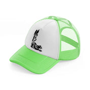 dark art work lime green trucker hat