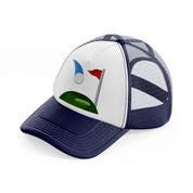 golfing cartoon-navy-blue-and-white-trucker-hat