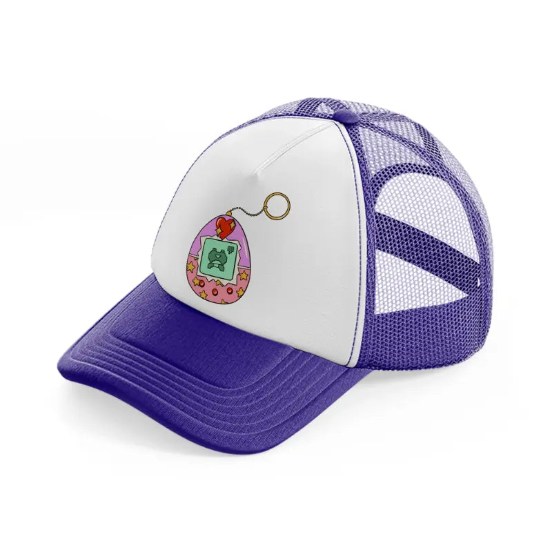 egg keychain purple trucker hat