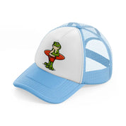 frog holding surf board-sky-blue-trucker-hat