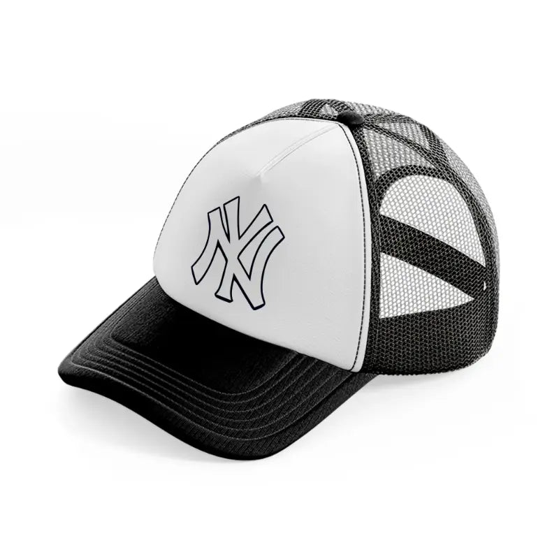 newyork yankees white emblem-black-and-white-trucker-hat