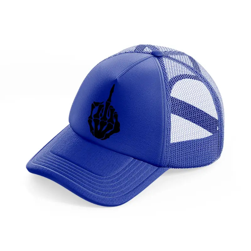 skeleton middle finger blue trucker hat