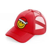 happy face with santa hat red trucker hat