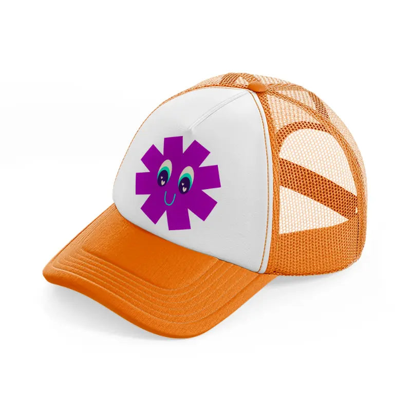 purple smiley flower-orange-trucker-hat