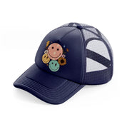 multiple smilies navy blue trucker hat