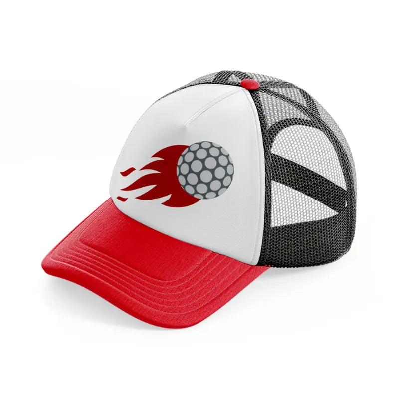 red fire golf ball-red-and-black-trucker-hat