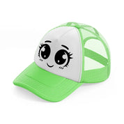 happy blushy face lime green trucker hat