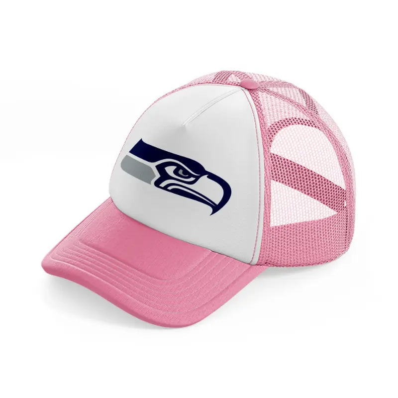 seattle seahawks emblem-pink-and-white-trucker-hat