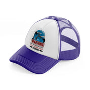 warning may spontaneously start talking about fishing-purple-trucker-hat