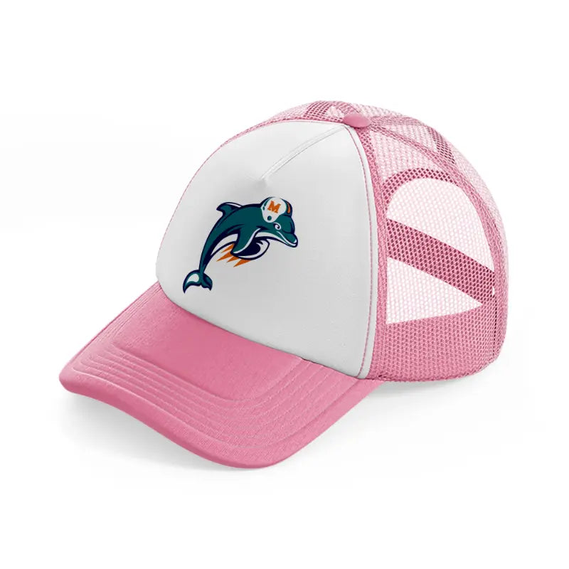 miami dolphins emblem-pink-and-white-trucker-hat