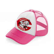 cincinnati reds red badge-neon-pink-trucker-hat