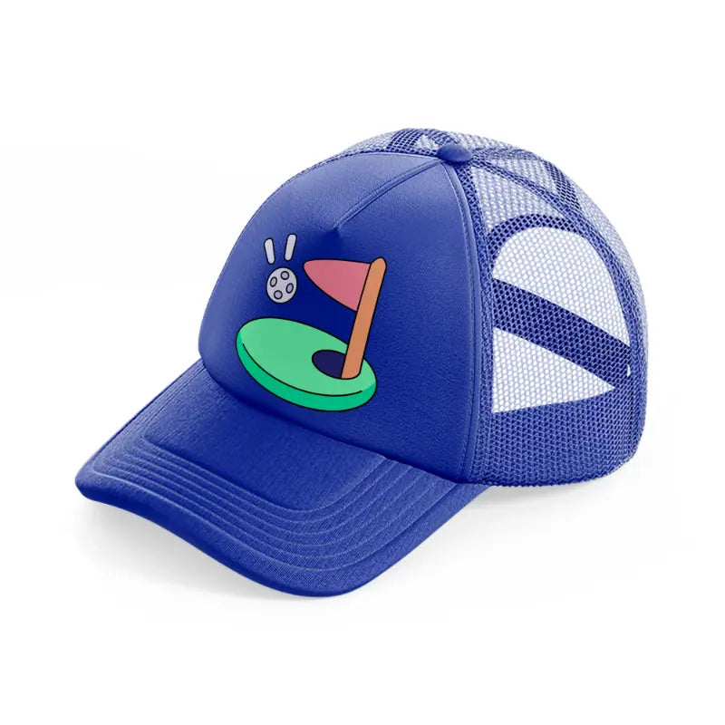golf flag cartoon-blue-trucker-hat