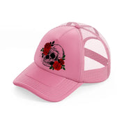 skull & roses-pink-trucker-hat