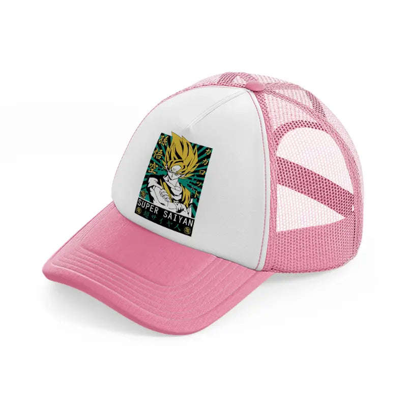 super saiyan-pink-and-white-trucker-hat