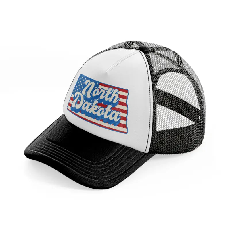 north dakota flag-black-and-white-trucker-hat