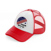 freedom  welcome-01-red-and-white-trucker-hat