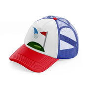 golfing cartoon multicolor trucker hat