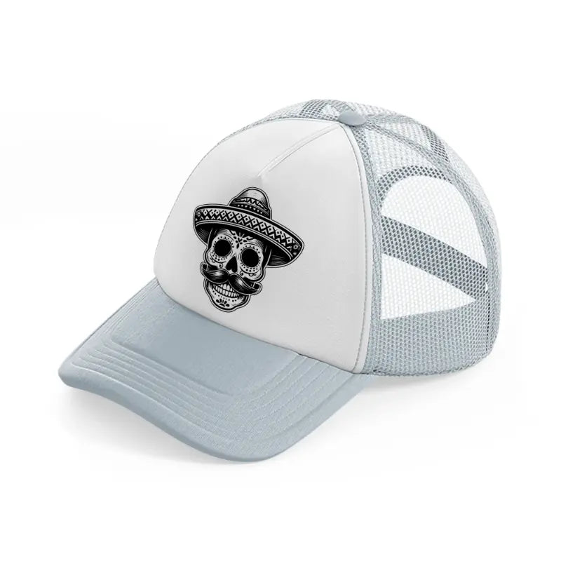 mexican skull head-grey-trucker-hat