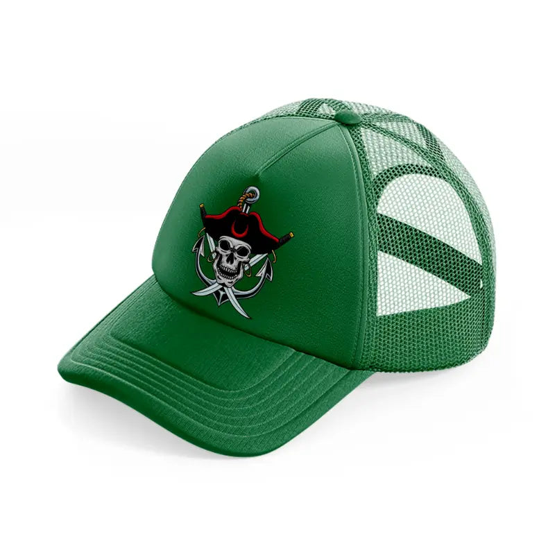 pirates skull mascot anchor green trucker hat