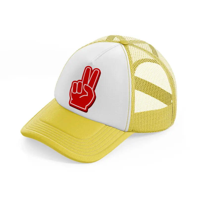 baseball fingers-yellow-trucker-hat