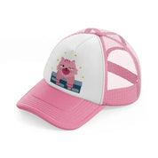 017 cat pink and white trucker hat