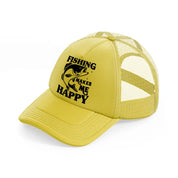 fishing makes me happy gold trucker hat