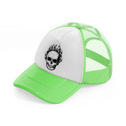 fire skull lime green trucker hat