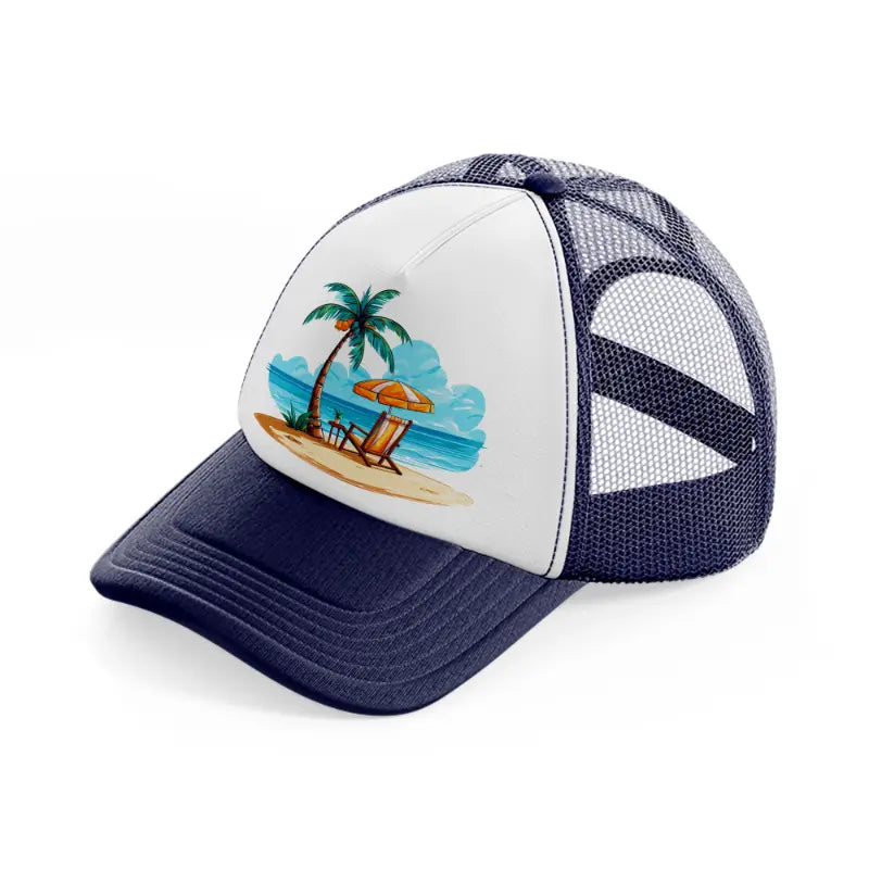 summer beach navy blue and white trucker hat