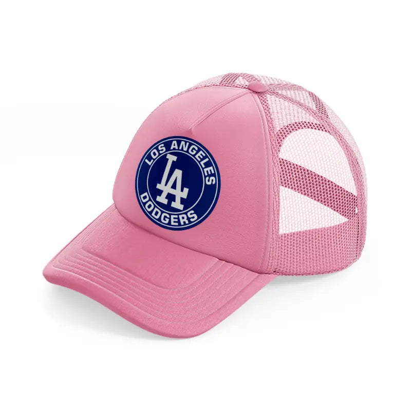 los angeles dodgers badge pink trucker hat