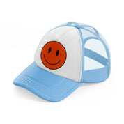 happy face red sky blue trucker hat