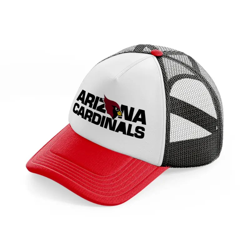 arizona cardinals text with logo-red-and-black-trucker-hat