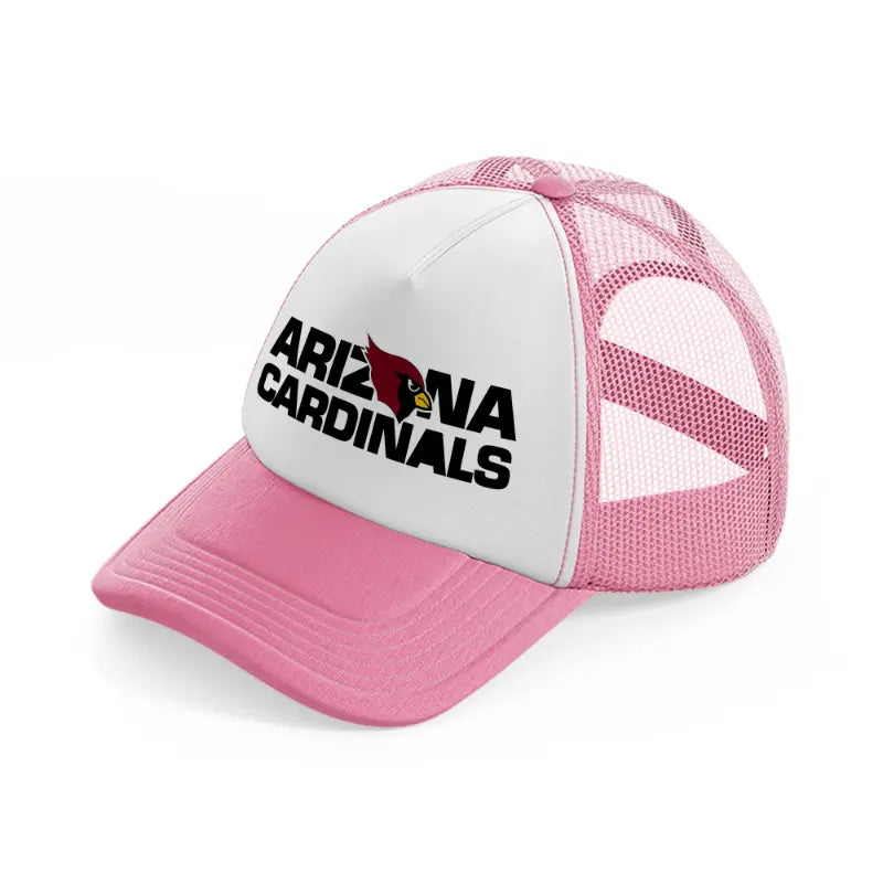 arizona cardinals text with logo-pink-and-white-trucker-hat