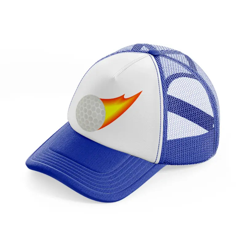 golf ball fire-blue-and-white-trucker-hat