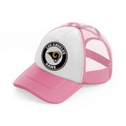 los angeles rams blue badge-pink-and-white-trucker-hat