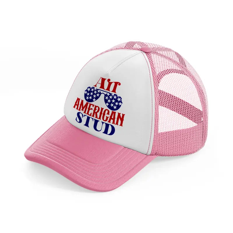 all american stud-01-pink-and-white-trucker-hat