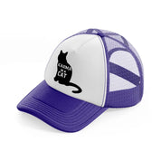 karma is a cat b&w purple trucker hat