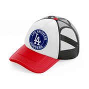 los angeles dodgers badge-red-and-black-trucker-hat