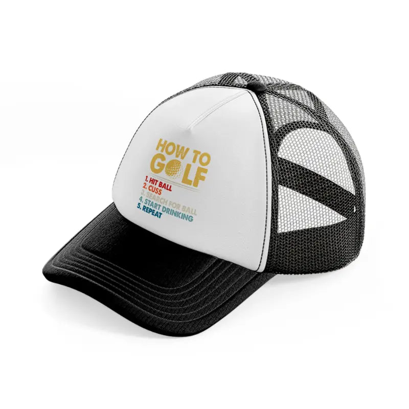 how to golf-black-and-white-trucker-hat