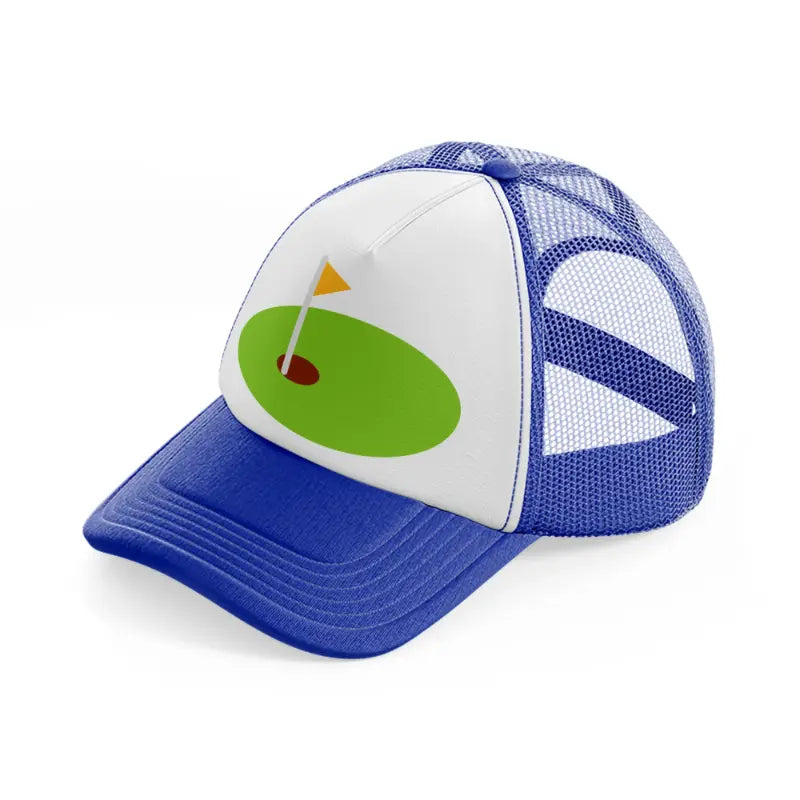 mini golf field blue and white trucker hat