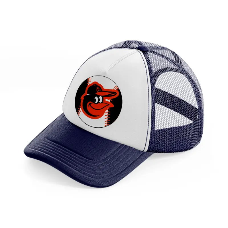 baltimore orioles baseball ball-navy-blue-and-white-trucker-hat